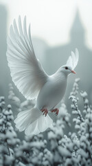 Obraz premium serene white dove soaring gracefully, symbolizing peace and hope