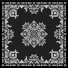 Vector ornament bandana Victorian print. Damask pattern flowers, leaf, decorate with Victorian leaf frame. Best motive for scarf, Hijab, kerchief, and carpet.