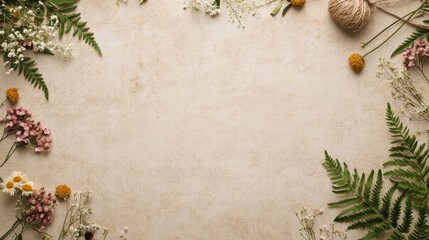 floral frame border beige background