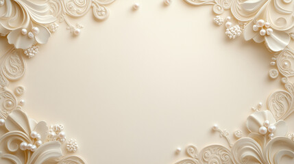 Elegant beige floral background with lace and pearls