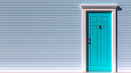 Fototapeta premium Teal Door Exterior House Light Blue Siding