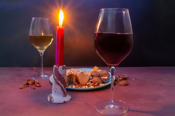 Evening for Two: White and Red Wine by Candlelight