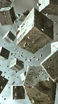 Pieces of concrete suspended in the air