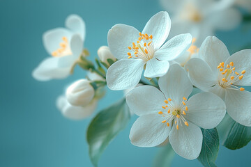 White jasmine flowers on soft pastel background create serene atmosphere