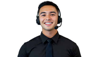 Smiling Customer Service Representative with Headset, Isolated on Transparent Background
