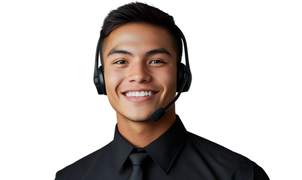 Smiling Customer Service Representative with Headset, Isolated on Transparent Background