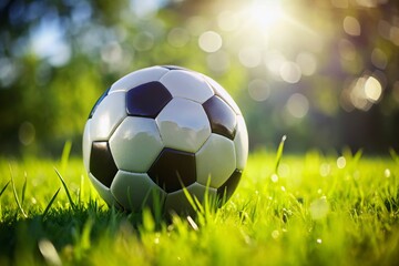 Fototapeta premium Close-up of Soccer Ball on Lush Green Grass - Sporting Goods Photography