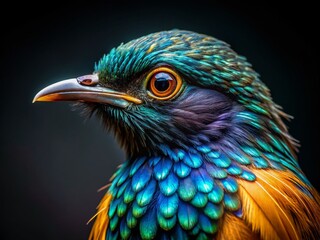 Obraz premium Close-up Profile of a Black Bird with Striking Feathers and Beak - Wildlife Stock Photo