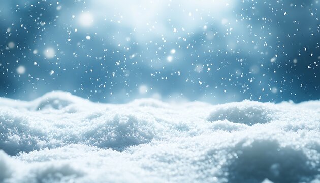 Winter snowfall, snowdrift, blue blurred background, festive scene