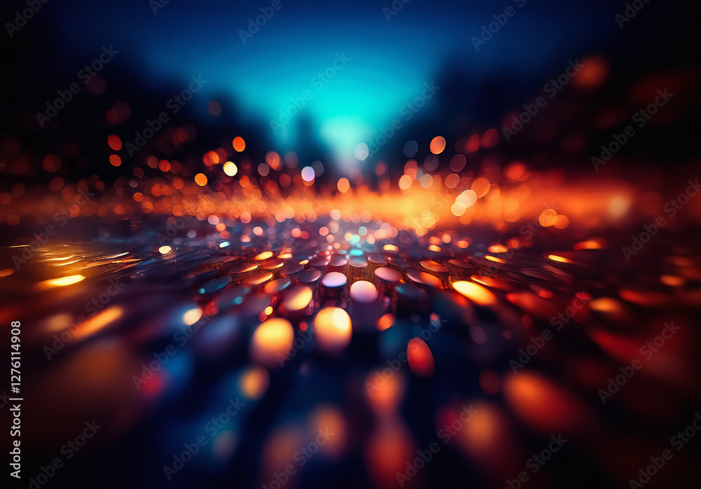 Poster abstract bokeh lights in orange and blue hues create a vibrant, dreamy effect. blurred lights evoke 