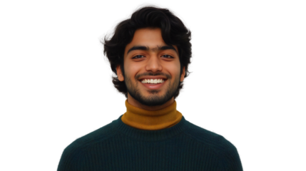 Smiling Young South Asian Man in a Stylish Sweater, Isolated on Transparent Background
