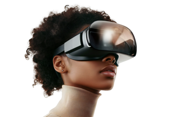 Futuristic Young Woman Wearing VR Headset, Isolated on Transparent Background