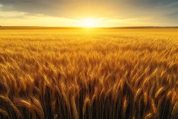 Obraz premium golden wheat field, blue sky, sunny scene 