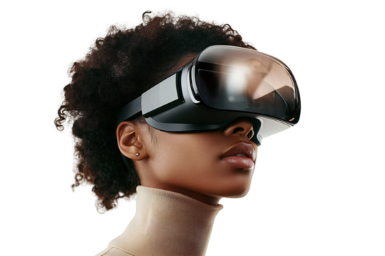 Futuristic Young Woman Wearing VR Headset, Isolated on Transparent Background - Powered by Adobe