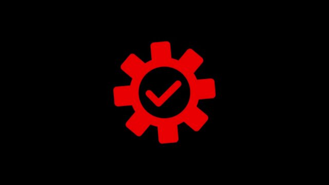 New check for technical solution spinning gears animation isolated on Black Background