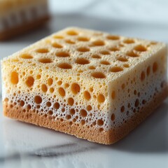 A realistic bath sponge with natural texture, white background