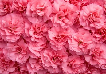 Fototapeta premium Close up view of numerous light pink flowers, densely packed together. The image is filled with the soft, textured petals of the flowers, creating a