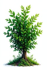 Naklejka premium Dark green, thorny shrub isolated on white background, flora, landscape