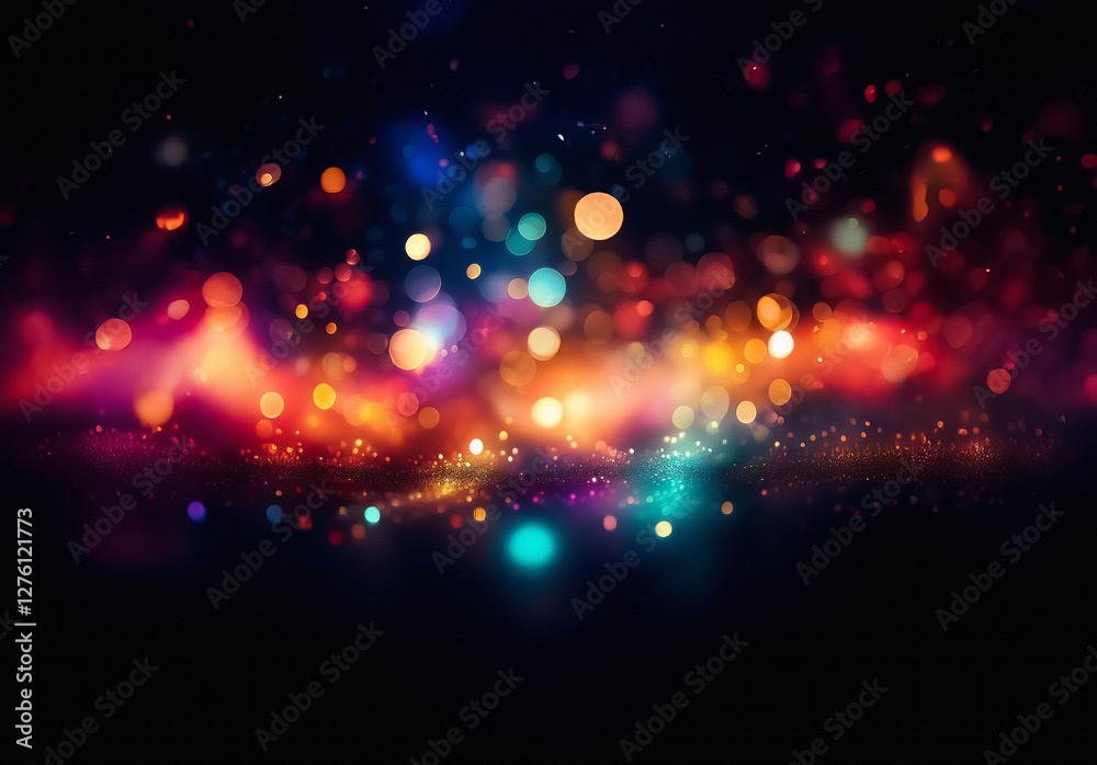 Leinwandbilder Abstract image with colorful bokeh lights on a dark background, creating a festive and magical atmosphere with vibrant and blurred spots.