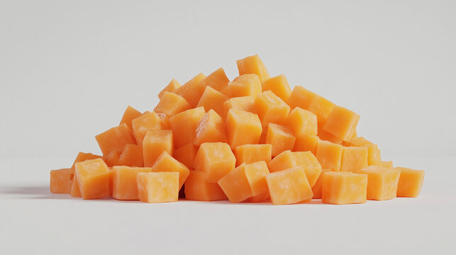 A pile of diced pumpkin bright orange and firm array