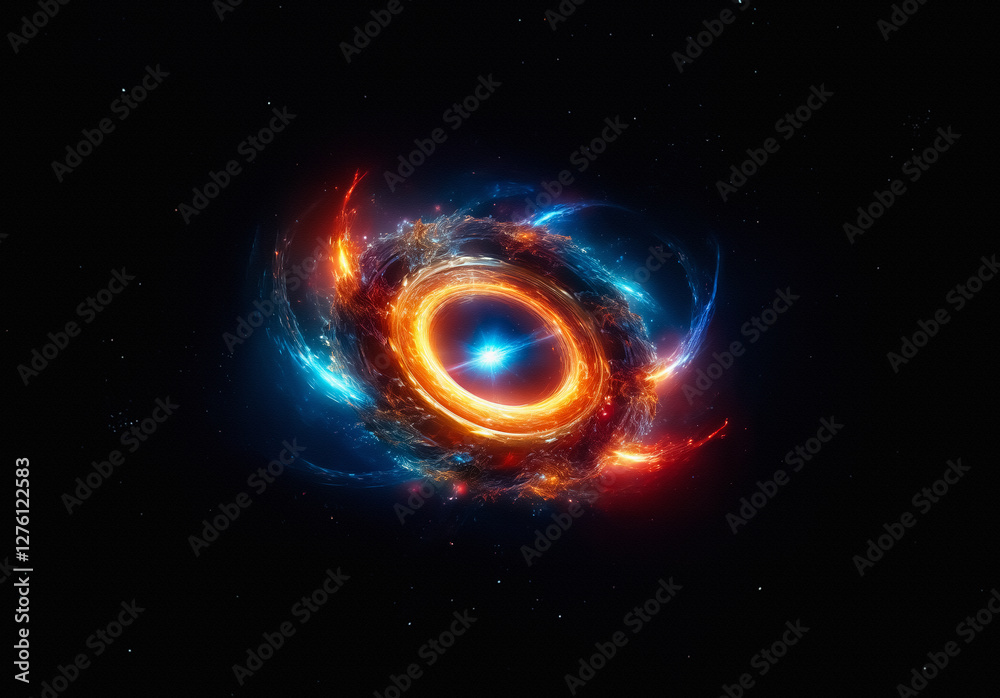 Poster vibrant cosmic swirl in the vastness of space. orange and blue nebula radiates light and energy, cre