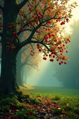 Obraz premium Misty morning mistletoe on a European deciduous tree, atmosphere, mistletoe