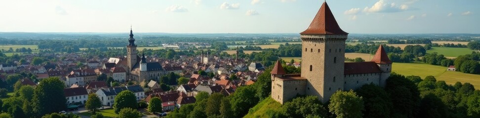 Fototapeta premium Mittelalterliche Turm mit weitem Blick auf historische Stadtmitte, r?misches Reich, historische Landschaft