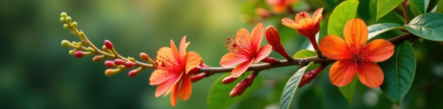 the shape and size of jambo flowers vary across different parts of a tree branch, blossoms, flowers, foliage