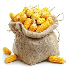 Freshly Harvested Corn in Burlap Sack.