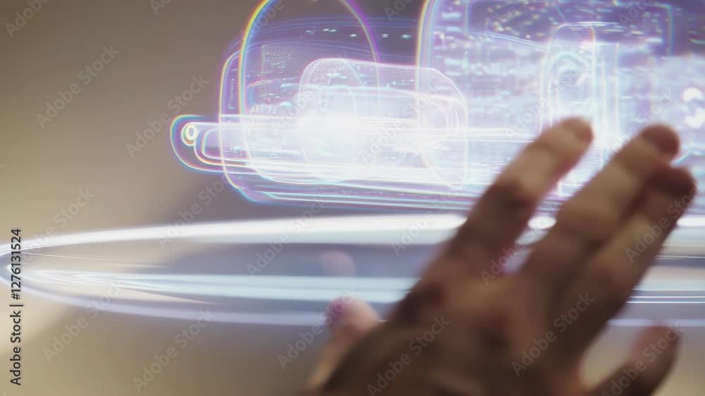 Aufkleber Businessman manipulating advanced holographic interface, navigating complex data through intuitive hand gestures in high tech corporate environment