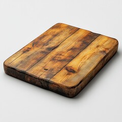 A realistic wooden cutting board with a few knife marks, white background