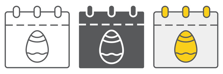 Easter calendar line icon collection, date and easter, easter day icon set, vector graphics, a linear pattern on a white background