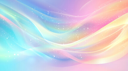 A dreamy abstract sky background featuring a pastel rainbow gradient with soft blue, pink, and yellow hues. 