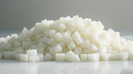 A pile of freshly chopped onions evenly diced and glazed