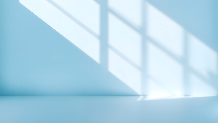 Obraz premium Empty white room with blue windows and a view of the blue sky