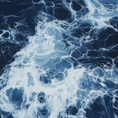 Obraz premium Photorealistic sea background with deep blue and white waves, gentle ripples, and natural water reflections, capturing the serene and dynamic beauty of the ocean for tranquil and refreshing designs