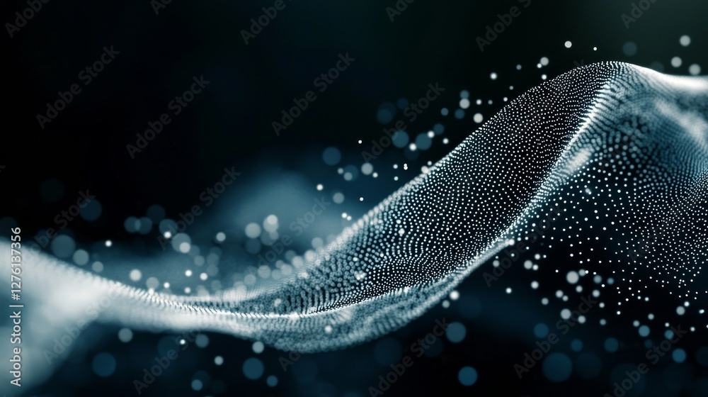 Wall mural digital cyberspace is represented by a flow of blue particles in an abstract background
