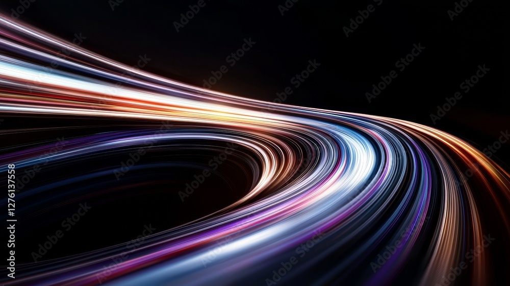 Poster a 3d rendering features an abstract neon background with a space tunnel curving to the left, accompa