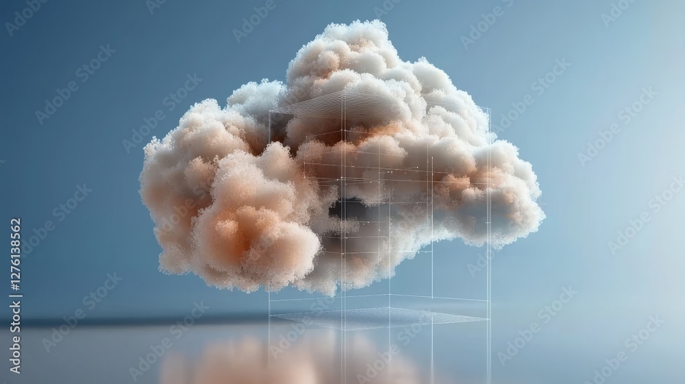 Aufkleber The abstract motion of digital data flow is depicted in a futuristic digital hologram with a cloud icon, blue and golden light, and a background of digits and code, symbolizing cloud computing
