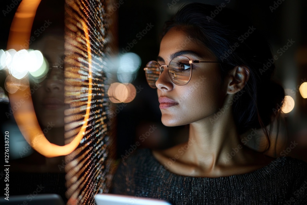 Poster a programmer or it person wearing glasses engages in cybersecurity research and programming on a 3d 