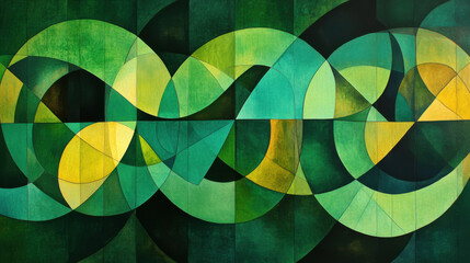 Obraz premium Abstract geometric art with vibrant green and yellow shapes