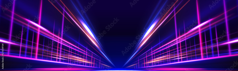 Aufkleber image of speed motion on the road with blue and purple neon glow colors. abstract background showcas
