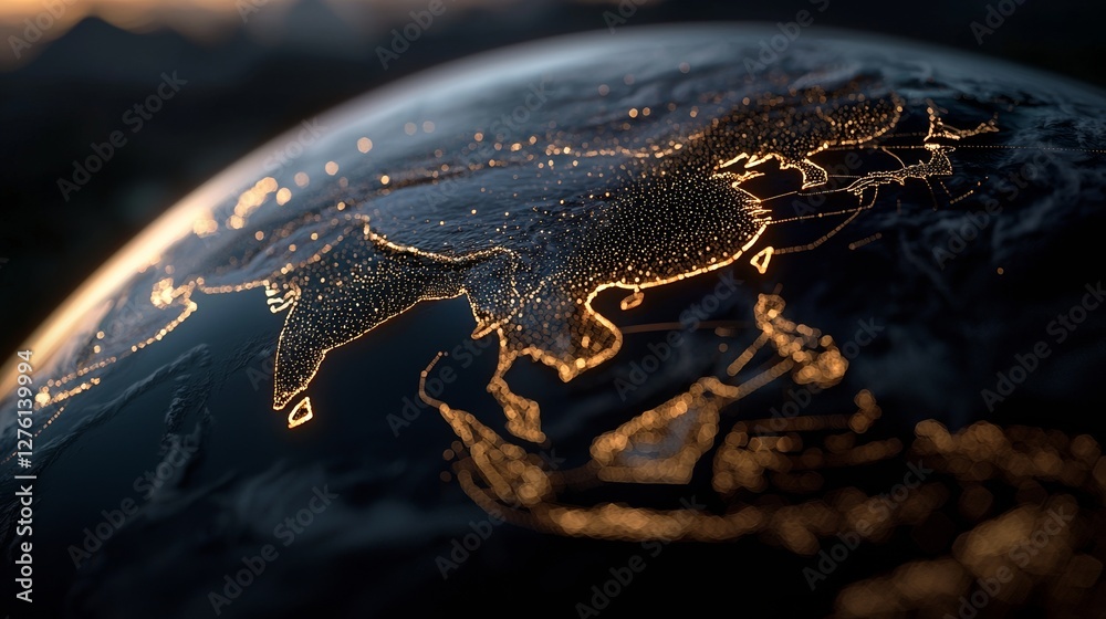 Wall mural a 3d rendering illustrates the global network of planet earth set against a global planet background