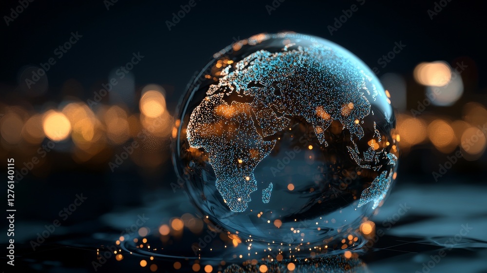 Poster the earth is represented as a global planet background within a global network, shown as a 3d render