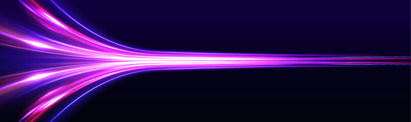 Sports light lines with neon effect in hay red and pink. Energy flow tunnel. Vector dark blue abstract background with ultraviolet neon glow, blurry light lines, waves. Abstract futuristic background. © ikril