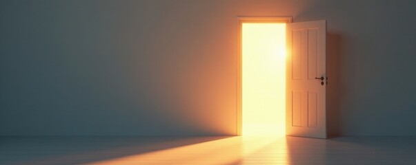 Fototapeta premium A sliver of soft golden light through an opening door, light, radiance, doorway