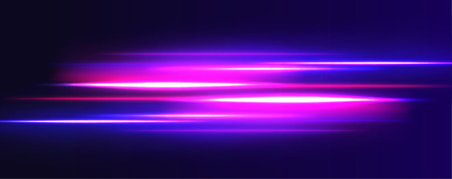 Realistic vector illustration of abstract neon or laser glow motion effect. Magic trail flare lines texture. Luminous laser beams and rays wallpaper design. 