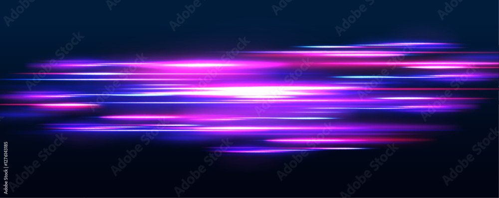 Poster abstract laser beams of light. chaotic neon rays of light. vector dark blue abstract background with
