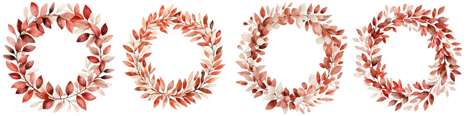 Obraz premium Stunning Autumn Leaf Wreaths in Warm Fall Colors Decorative floral frames made with vibrant red orange and brown foliage for seasonal decor holiday or rustic backdrops