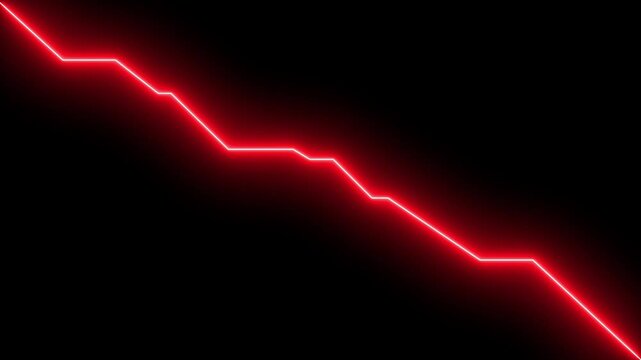 Neon business down graph line animation on black background. 4k animated